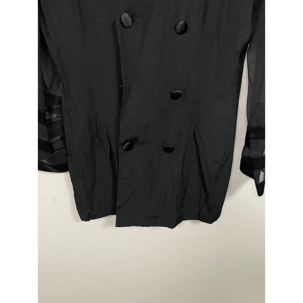 Vintage 90s Joseph Ribkoff Black Double Breasted Mesh Sleeve Blazer